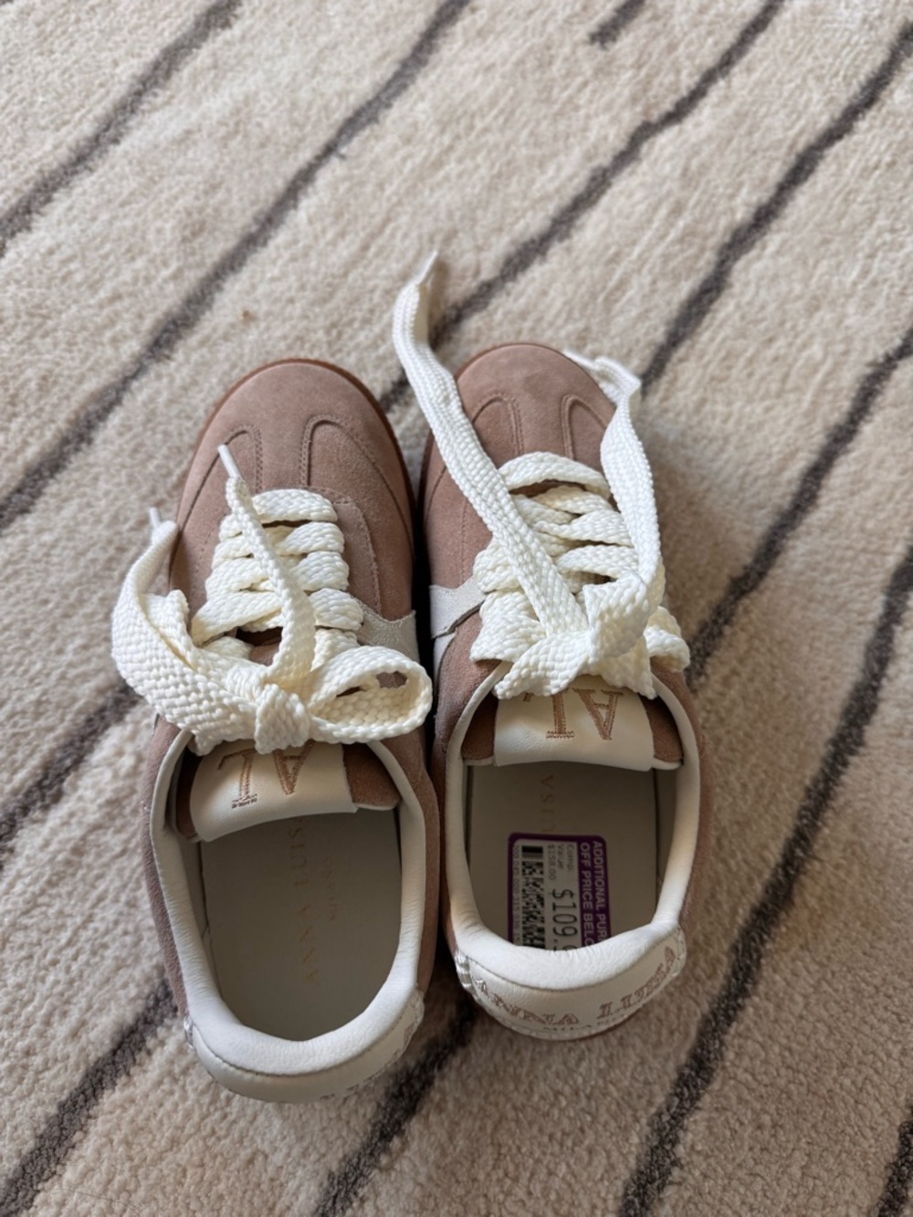 New - Women’s Tan Suede Sneakers with Cream Laces - Picture 4 of 6